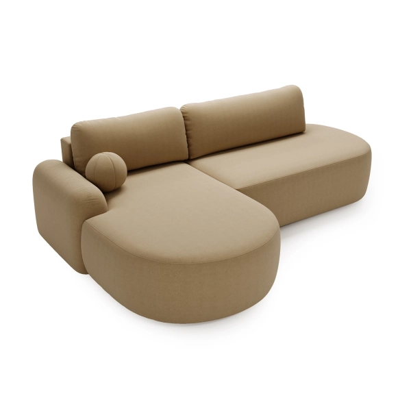 BEŻOWY NAROŻNIK Z FUNKCJĄ SPANIA DO SALONU AGAT O W TKANINIE LAMBI - Z GÓRY